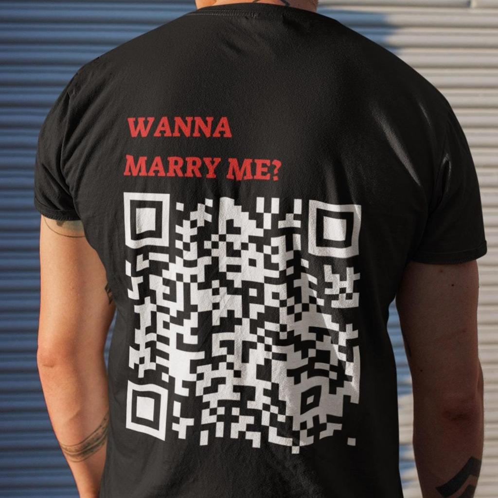 QR Code Personalized Unisex Tee - Wanna Marry Me, Wanna date, Custom T-shirt, Heavy Cotton Shirt