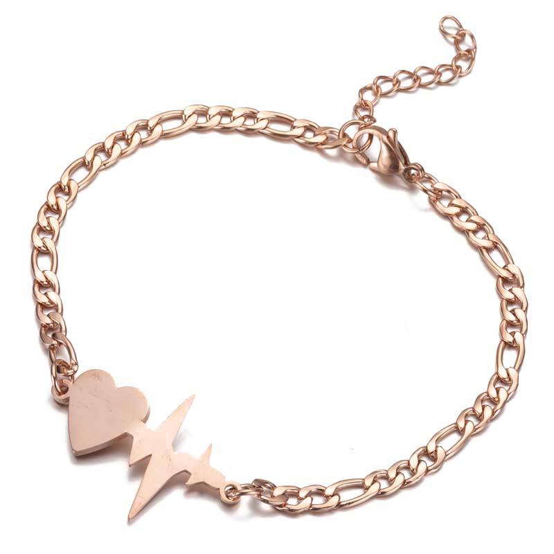 Retro Heartbeat Tassel Bracelet: Women's Minimalist Stainless Steel Heart Geometric Design