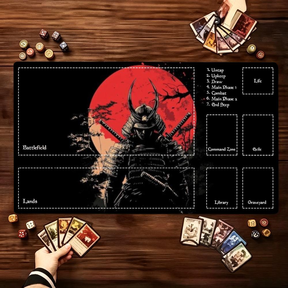 Japanese Samurai Red Dragon Theme Large Game Playmat Nonslip Rubber Card Game Mat Keyboard Pad For Tabletop Card Gaming Setup