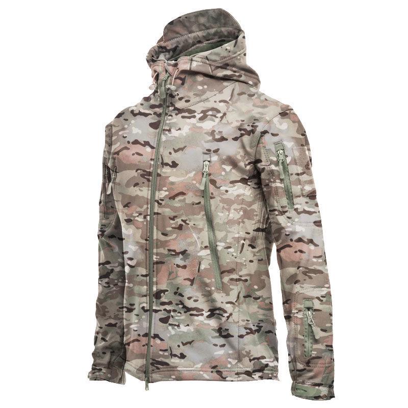 Men's Tactical Outdoor Camouflage Soft Shell Jacket - Windproof Waterproof Fleece Coat for Mountaineering