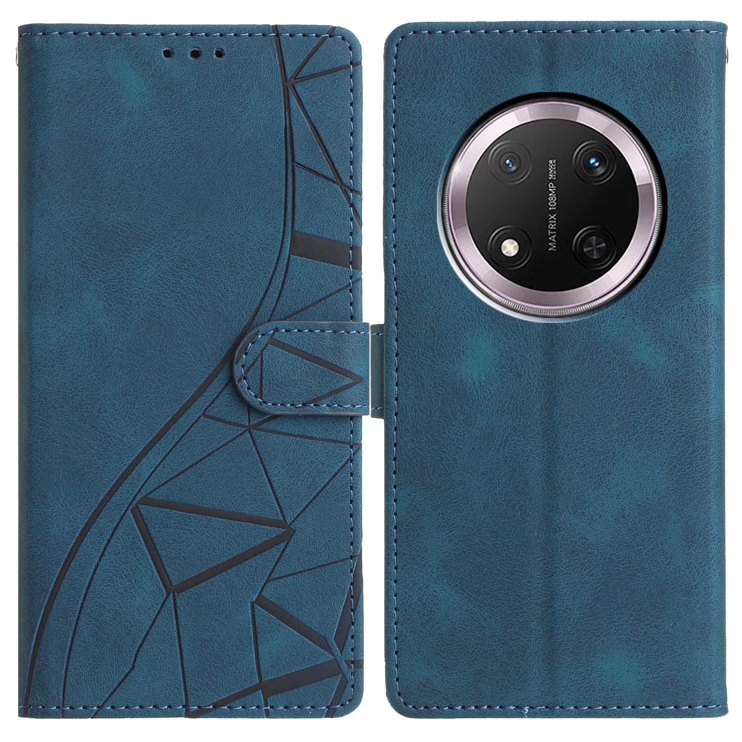 

Для Honor Magic7 Lite 5G/X9c 5G Чохол Гаманець Підставка Шкіряний Телефон Фліп-Чохол з Тисненим Трикутним Візерунком Blue