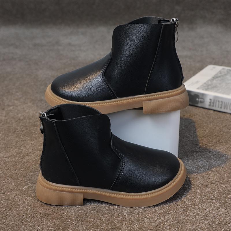 

Детские модные короткие ботинки для девочек на молнии с милым круглым носком, черные, бежевые, детские, повседневные, в британском стиле, мягкие, дышащие, 2024 26 чёрный