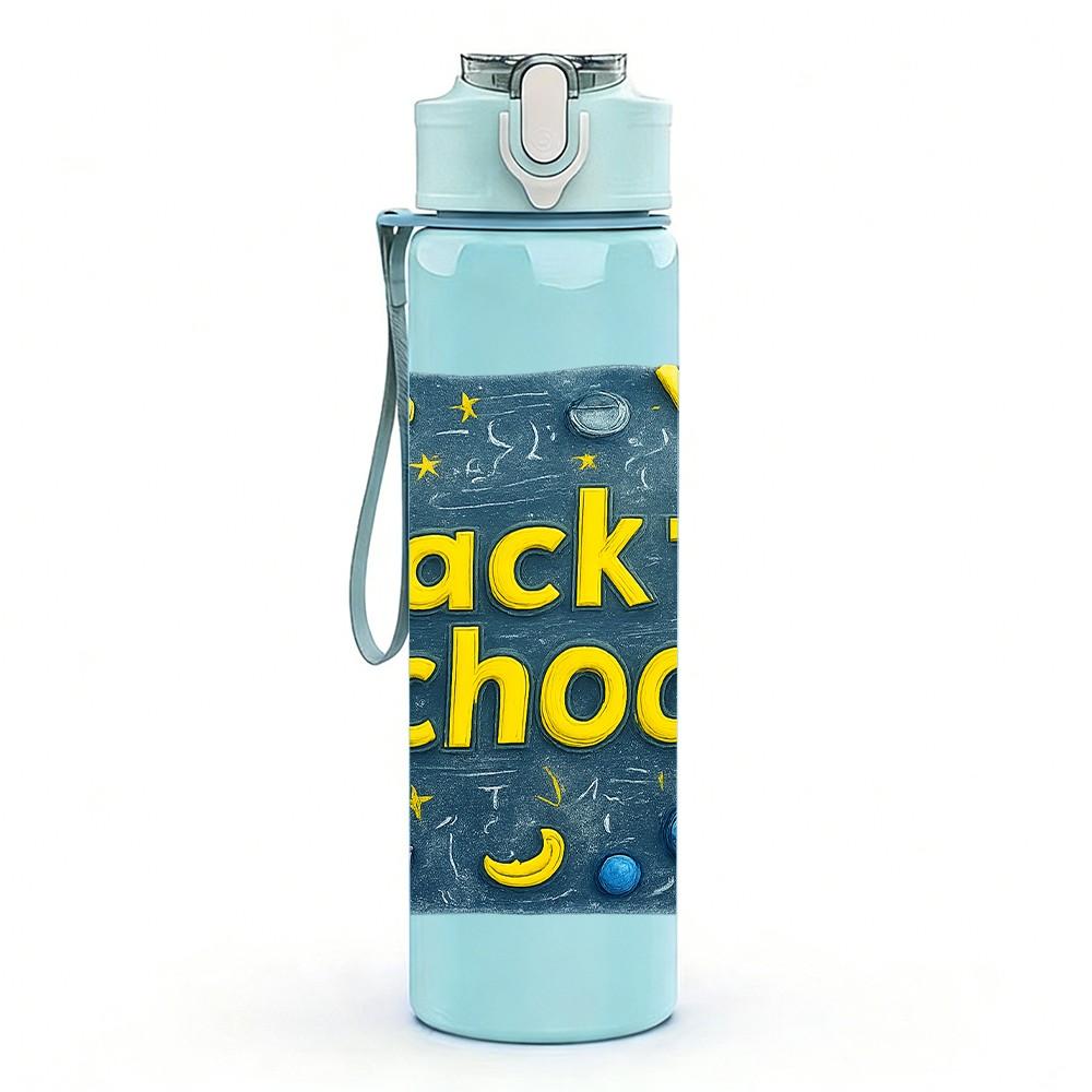 1PC Back To School Badge Design 750ml Color Plastic Sports Water Bottle Leakproof Flip Straw Lid Suitable for Sports Office Home Use