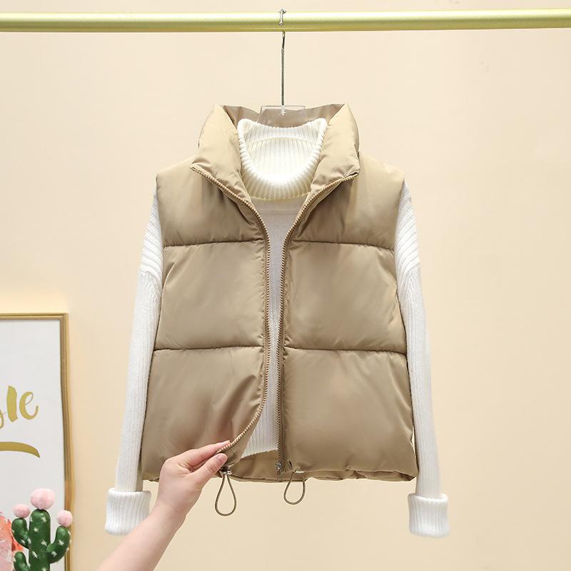 Autumn and winter new fashion trend solid color simple and versatile commuter padded vest warm cotton jacket