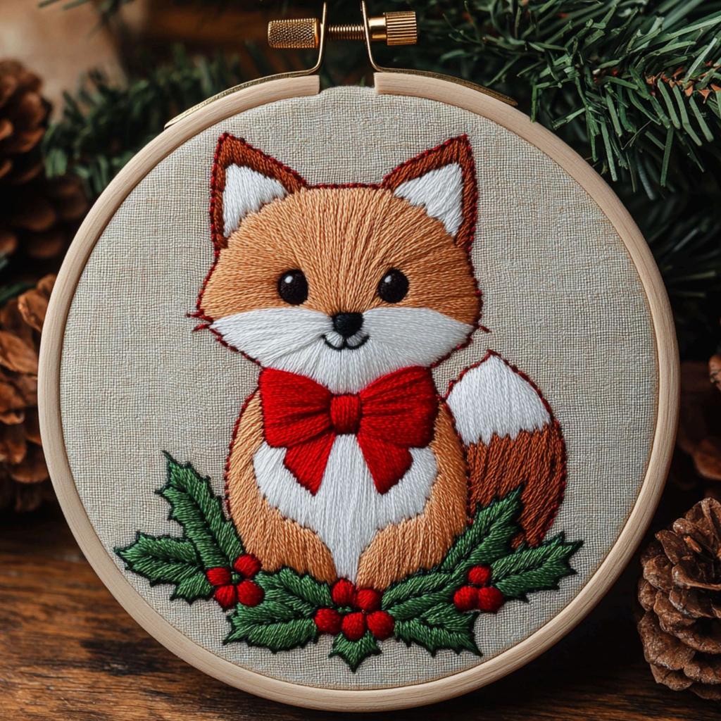 1set Christmas animal embroidery kit, suitable for beginners, includes English stitch instructions. DIY embroidery craft material kit.