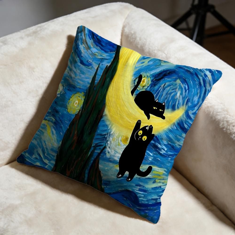 Sternenhimmel Katze Kissenbezug Weich Dekorativer Kissenbezug Geeignet für Schlafzimmer Sofa Auto Reisegebrauch