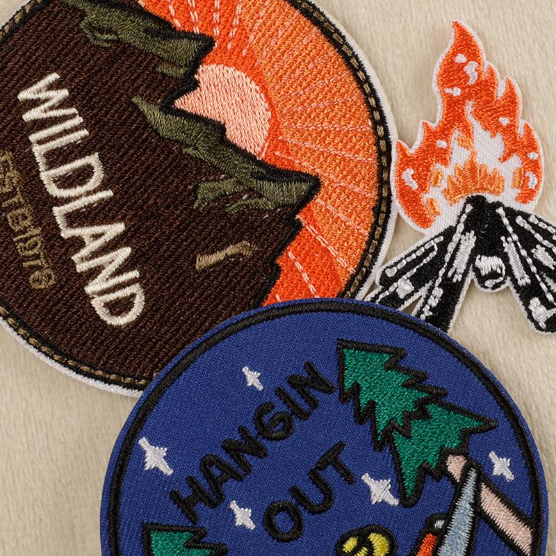 Round Badge Camping Series Iron-On Embroidered Patch for Clothing Accessories