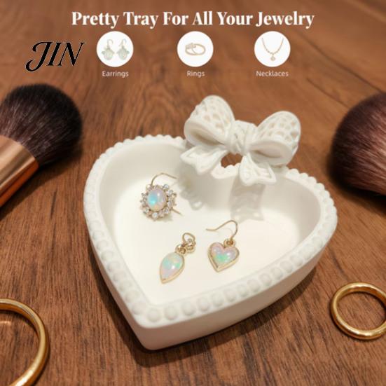 Narrative Space Decoration 3D Printed Bow Jewelry Tray, Cute Heart-Shaped Organizer, Stable Decorative Desktop Organizer Lightweight Luxury Desk Decor