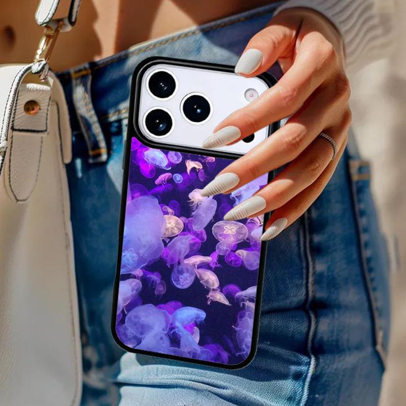 Jellyfish Print Navy Phone Case For iPhone 17 Air 14 15 13 12 Max Cover For Apple 14 15 16 16e 11 Pro Max Plus