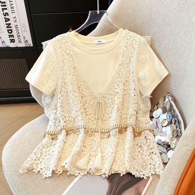 Spring/Summer 2026 Lace Camisole & Loose Short Sleeve T-Shirt Women's Two-Piece Set