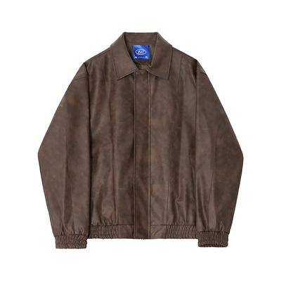 Piushuai Krátka motorkárska kožená bunda Pánsky jarný kabát Kórejský štýl Voľná kožená bunda s golierom