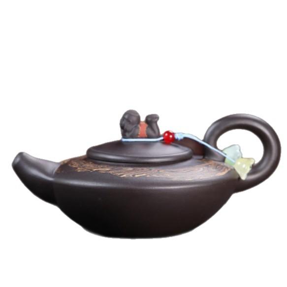 

150ml Boutique Yixing Purple Clay Teapots Handmade Oblate Hehuan Pot Raw Ore Stone Yellow Mud Kettle Chinese Zisha Tea Set Craft