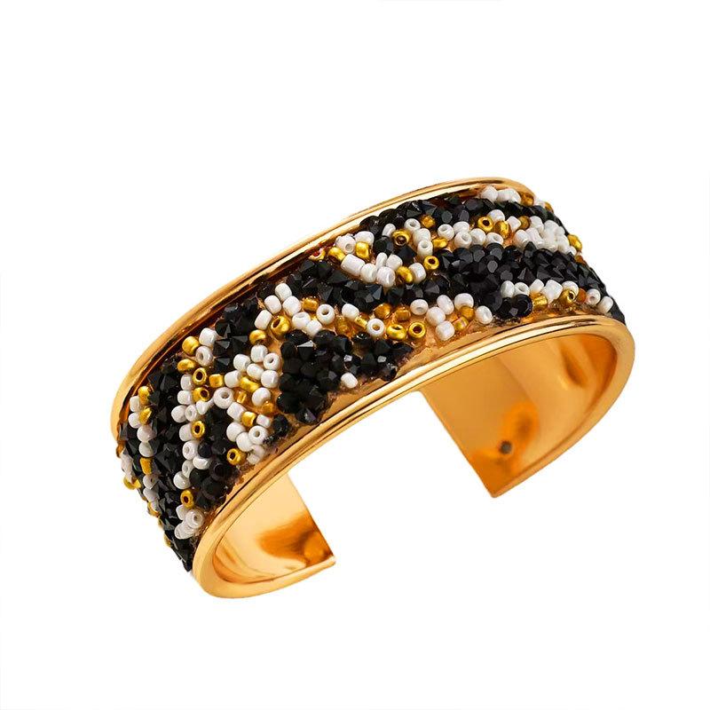 Color Rice Bead Rhinestone Open Bracelet Exaggerated Wide Face Bracelet Fashionable Personality Cool Hand Jewelry