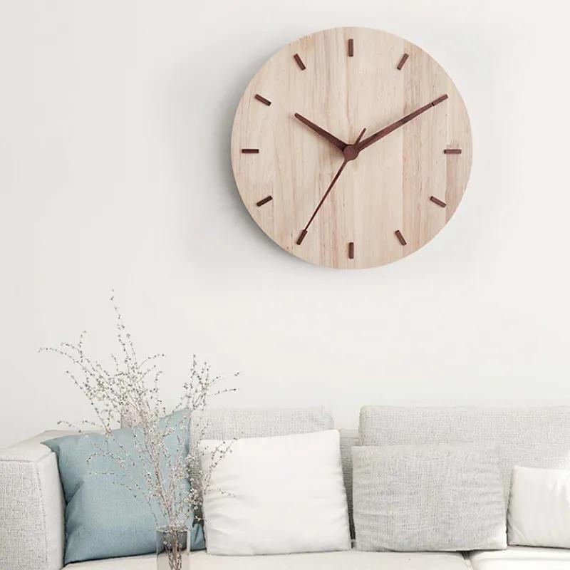 Decorative Clock Creative Nordic Simplicity No Drilling Solid Wooden Walls Clocks Home Livings Rooms Wall Clock Living Room Bedroom Decoration Layout