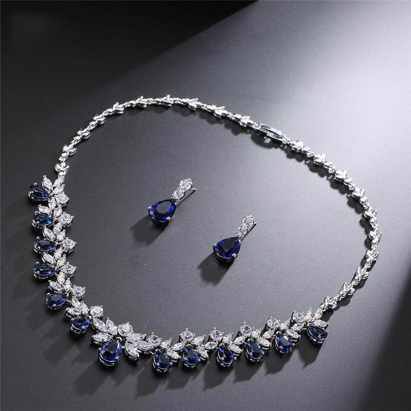 Elegant CZ Zircon Dubai Wedding Bridal Jewelry Set Luxury Water Drop Pendant Necklace Dangle Stud Earrings Sets