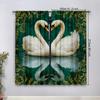 Set Of 2 Swan Design Curtains Serene Water Scene Golden Accents Breathable Polyester Fabric Perfect Living Room Elegant Made Great Window Treatment