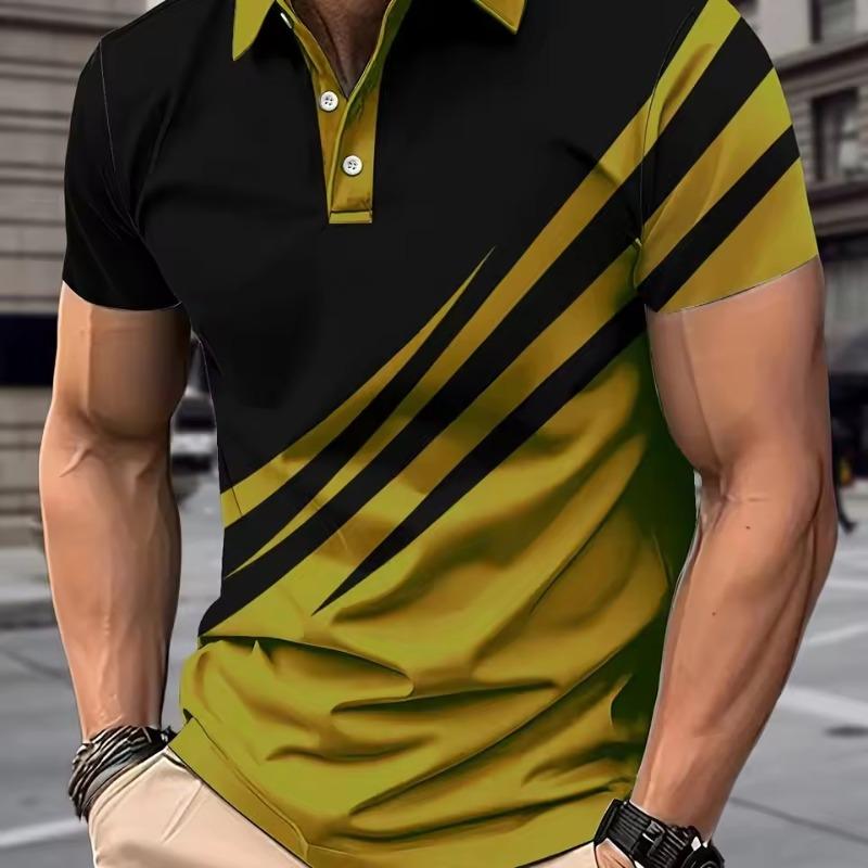 Fashion Men'S Polo Shirt 3D Geometric Stripe Pattern Summer Short Sleeve TShirts Casual Daily Lapel Tops Tees Striped T Shirt Man Clothing