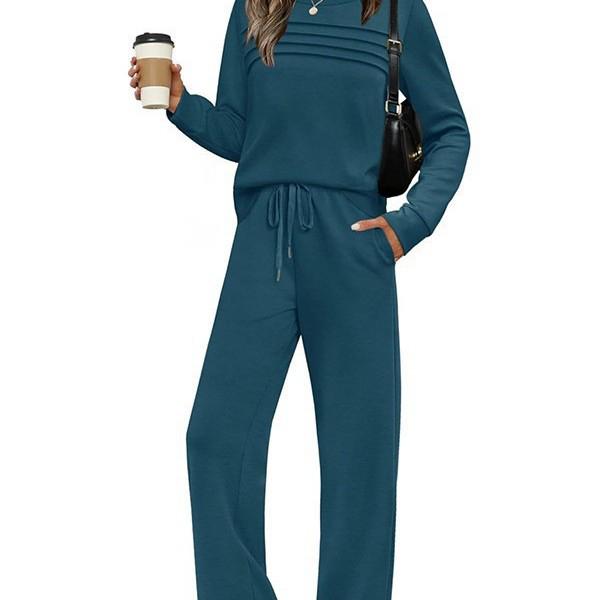 2025 Women's Set: Long Sleeve, Elastic Waist, Wide Leg Pants - Autumn/Winter Casual Wear