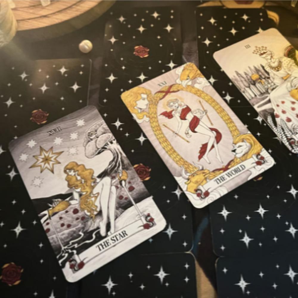 12*7cm Tarot cu oglindă secretă Tarot de artă feminină în simbolism bogat cu tărâm monocrom:Negru, alb, roșu, auriu- cu Ghid