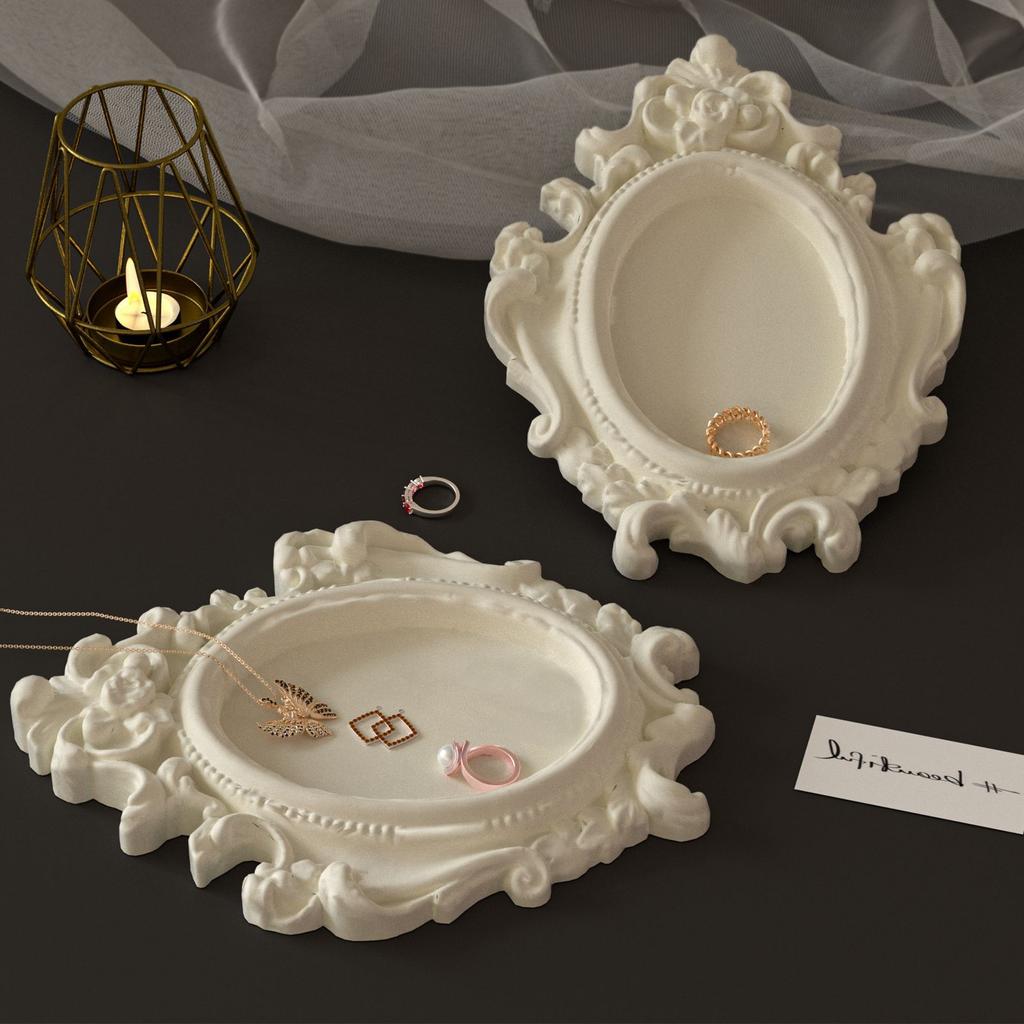 European-Style Palace Vintage Relief Pattern Storage Tray Decorative Piece DIY Oval Picture Frame Silicone Mold