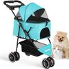 Carrinho de Passeio para Gatos e Cães Pequenos e Médios 3 Rodas Dobrável com Teto de Malha Respirável Transportador de Viagem para Animais de Estimação Adequado para Viagens ao Ar Livre