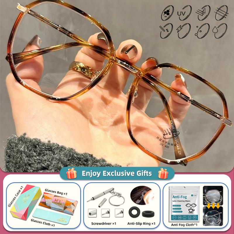 CLLOIO High Quality Retro Polygonal Myopia Prescription Computer Glasses Women Anti Blue Ray Photochromic Progressive Eyeglasses