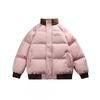 Unisex Oversized Puffer Jacket With Stand Collar Striped Design Winter Warm Cotton Coat Teens