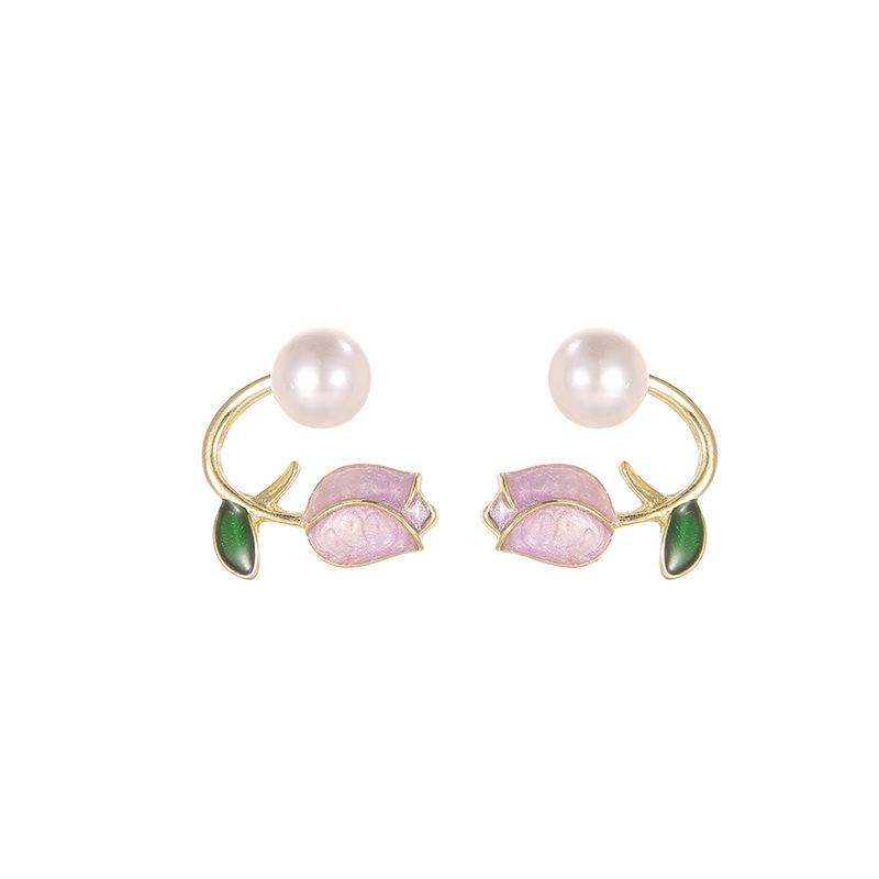 Boucles d'oreilles à tige en forme de tulipe rose de luxe pour femme, bijoux exquis en zircon, cadeau de fête