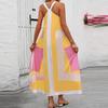 Women's Casual Seaside Resort Dress Color Block Patchwork Printed Sleeveless Dresses