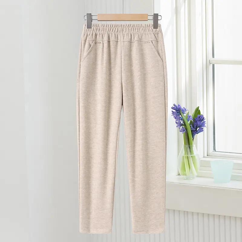 Mom's Warm Winter High-Waisted Velvet Straight-Leg Pants for Seniors