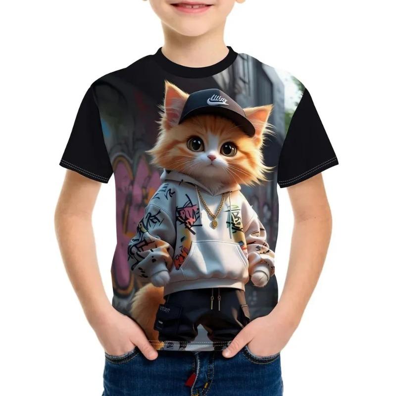 Summer Children's 3D Printed Crew Neck T-Shirt Fashion Versatile Trend Breathable Casual