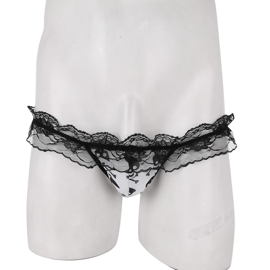 Sissy Thong Men Gay Underwear Low Rise Lace Briefs Thong Bikini