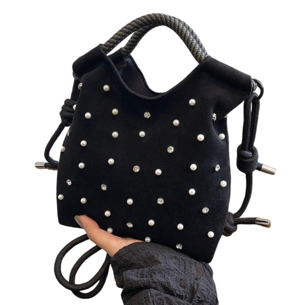 Elegant Rhinestone Shoulder Bag Large Capacity Crossbody Bucket Bag Lady Girl чёрный