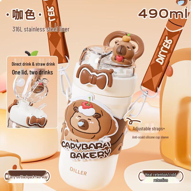 Diller Capybara 490ml Dual-Drink Insulated Bottle