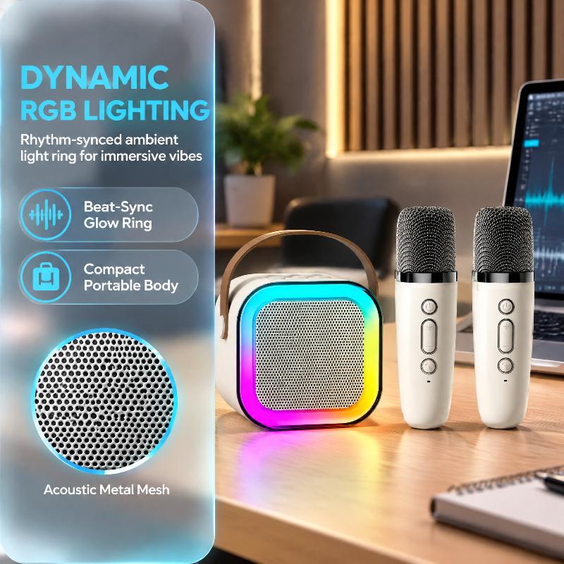 Portable Bluetooth Karaoke Speaker With 2 Wireless Microphone Rgb Color Light Home Ktv Audio Player For Party Family Gathering