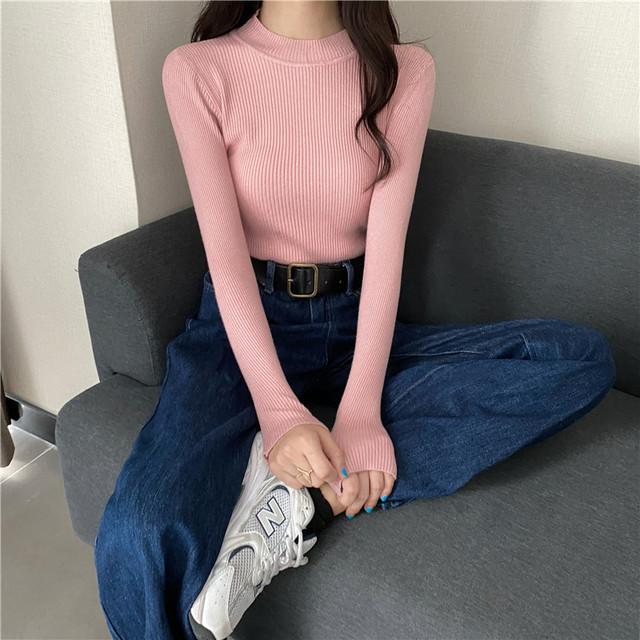 Women Knitted Half Turtleneck Full Sleeve Basic Sweaters Pullovers Female Soft Sweater Top for Female Autumn Winter
