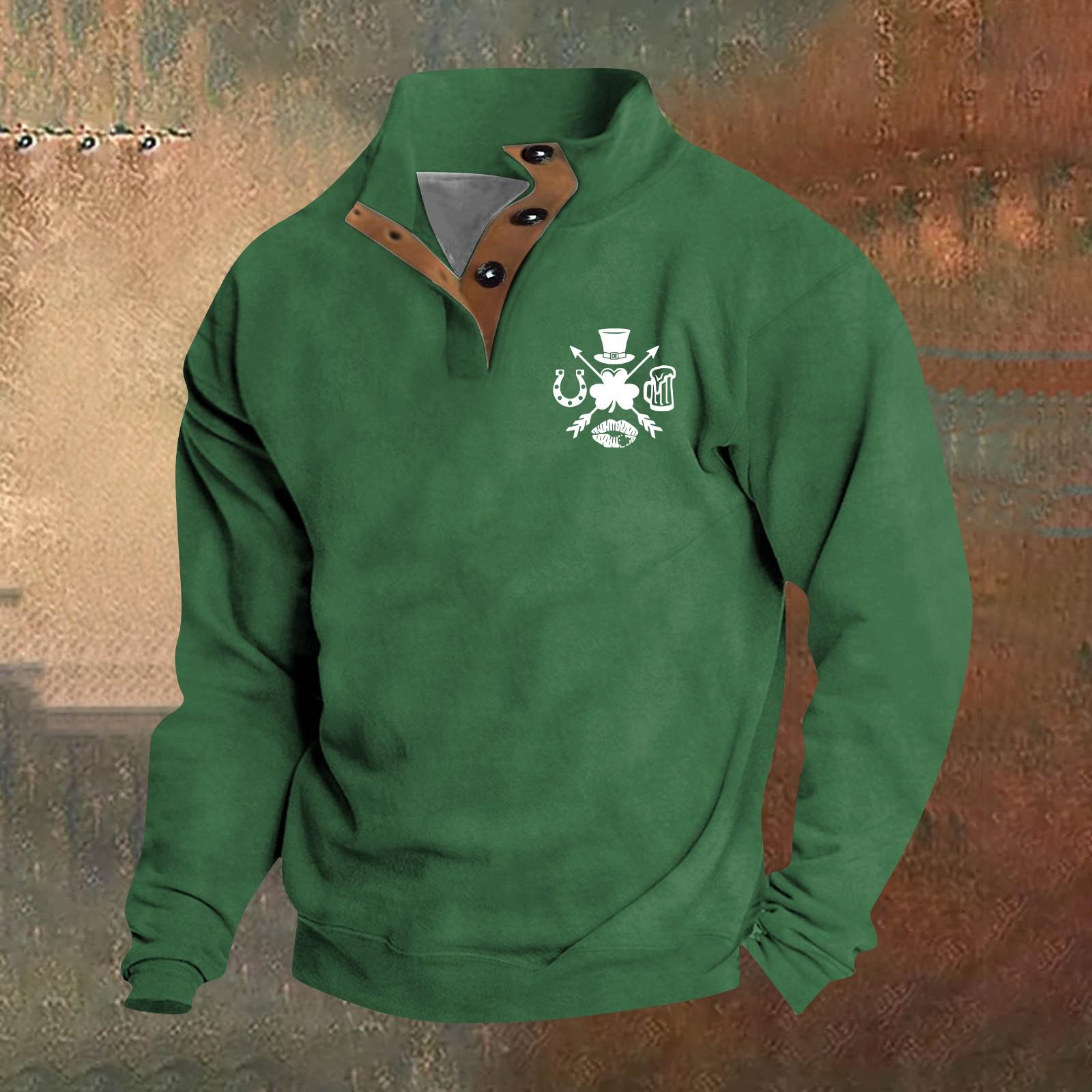 Men s Round Neck Long Sleeve Top Valentine s Day Printed Pullover Couple Sweatshirt XXXL темно-зеленого