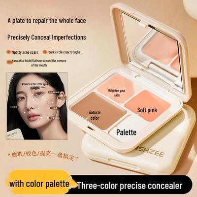 Mingxi Zhi Three-Color Concealer Palette: Smooth, Non-Caking Cream for Contouring and Scar Coverage.