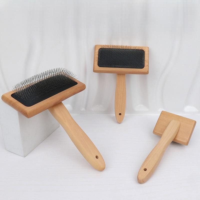 Factory Low-MOQ Dog Slicker Brush Self Cleaning Professional Wooden Double Sided Pet Grooming Comb for Cat Long Hair