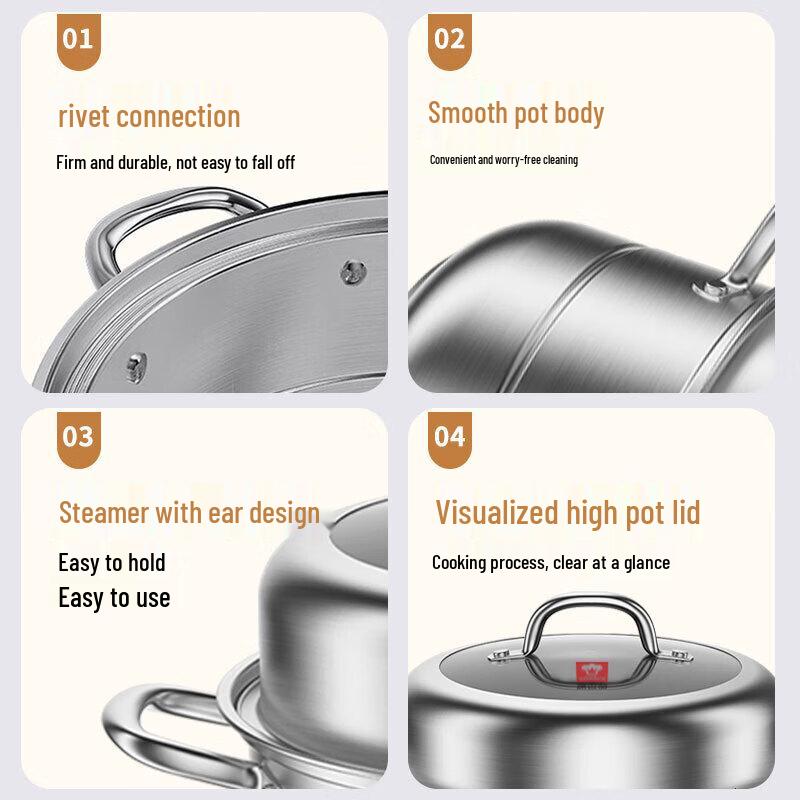 KOBACH 26cm Stainless Steel Double Layer Steamer Pot