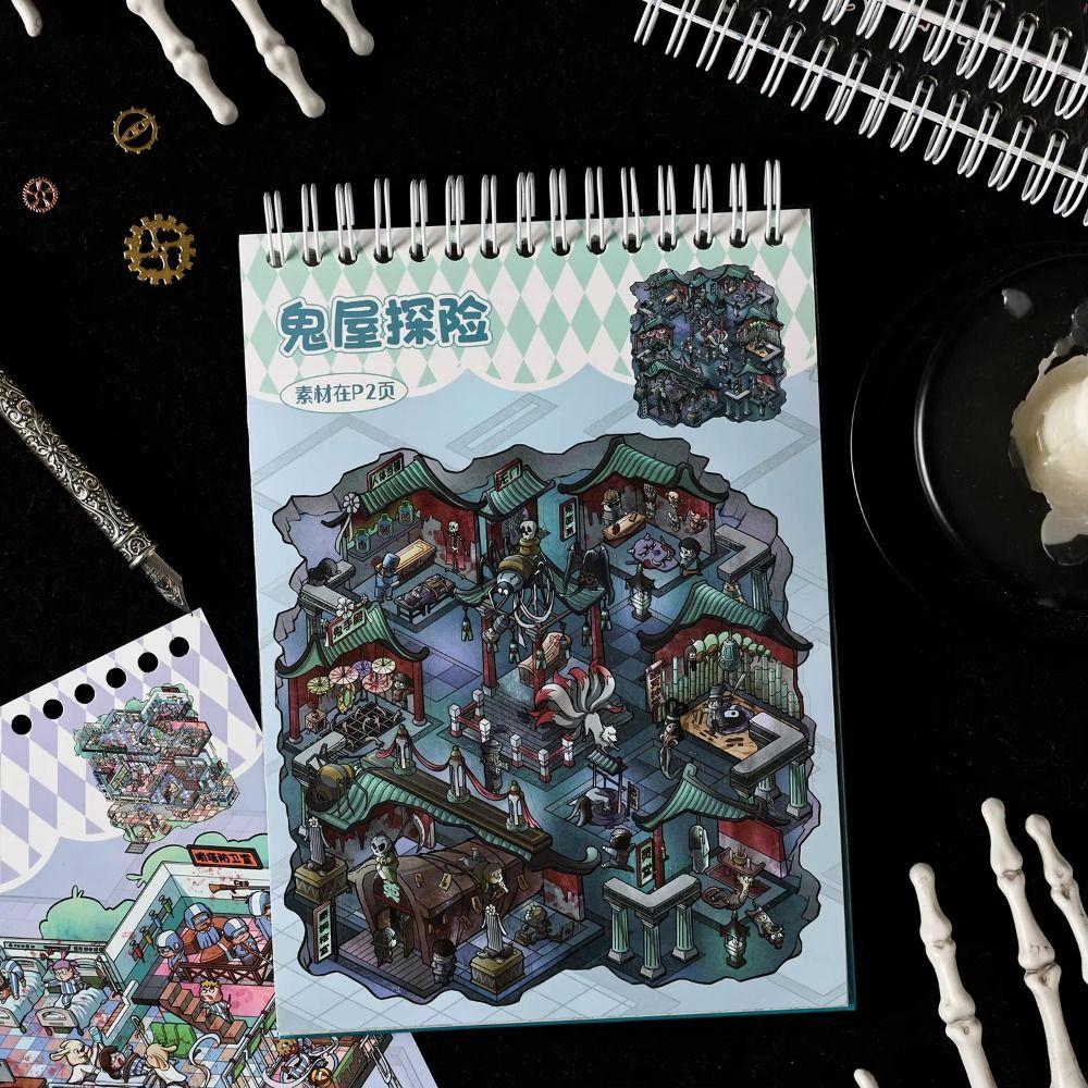 40Pcs/book Three-Dimensional Miniature Scene Sticker Book DIY Stickers Simulation Life Miniature Scene Collection Handmade