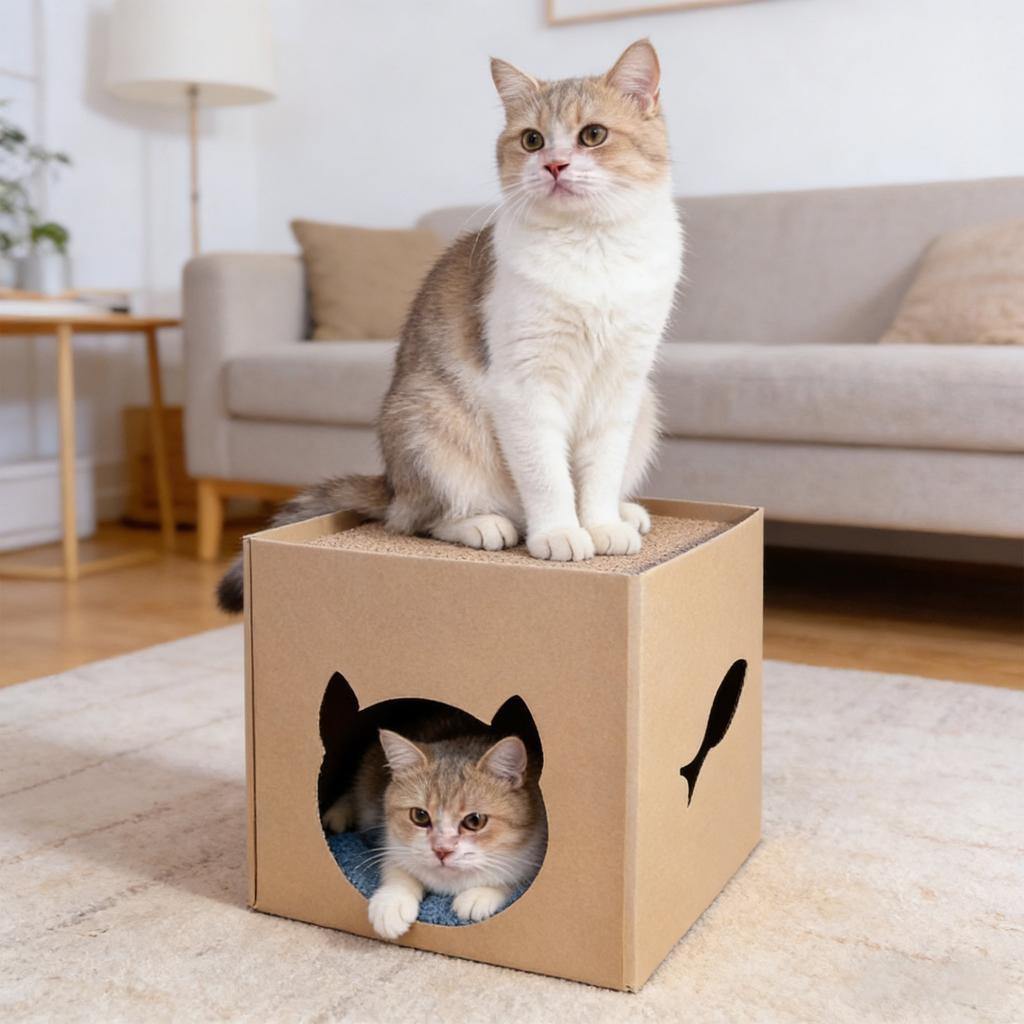 Cardboard House With Scratching Board, Corrugated Cardboard Cave And Scratching Toy, Suitable For Indoor Cats And Kittens To Sleep And Play.