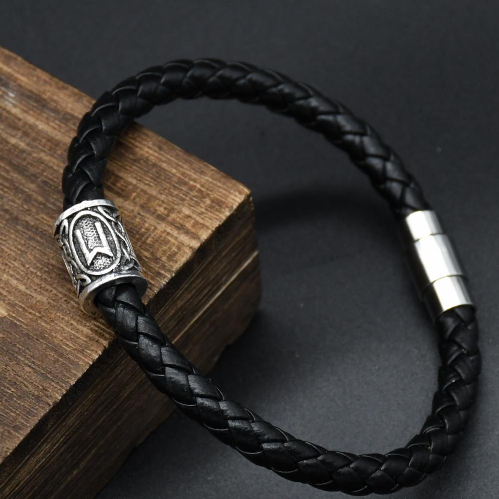 Men Leather Viking Bracelets Rune Charms Beads Valknut Amulet DIY Bracelets Bangles Jewelry
