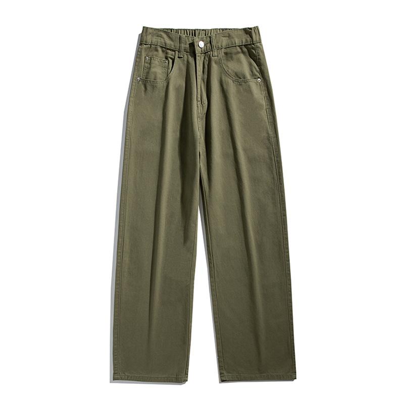Korean Style Men Casual Pants for Spring Summer Elastic Waist Solid Color Wide Leg Slacks Loose Straight Trousers