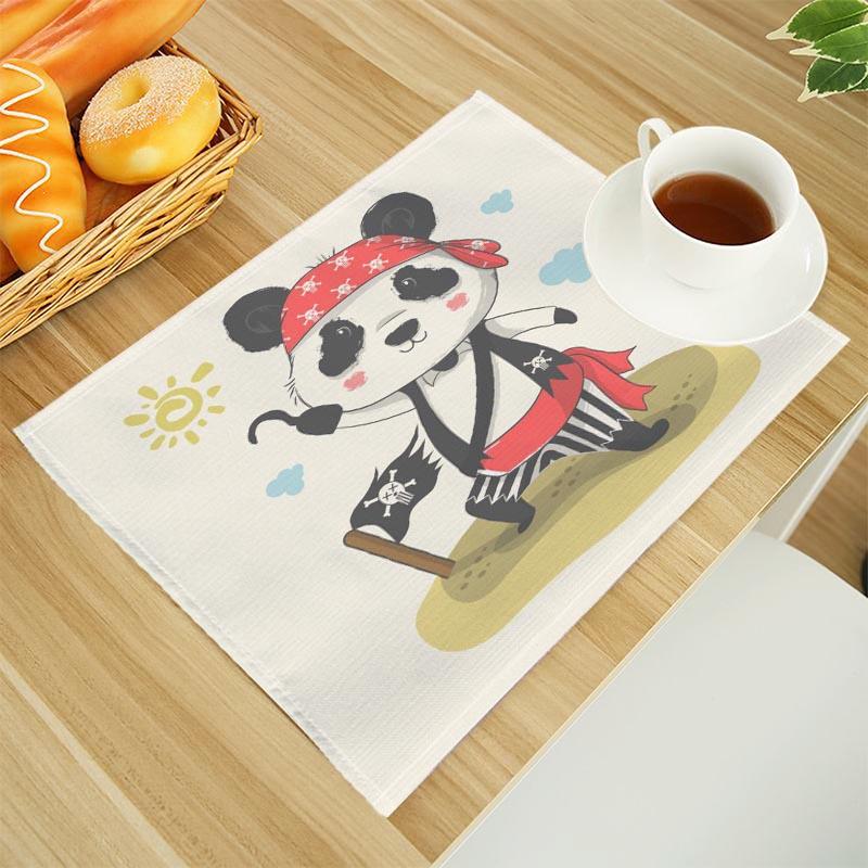 Cartoon Panda Print Linen Dining Table Mats Alphabet Kitchen Placemat 30X45cm Coasters Pads Bowl Cup Mat