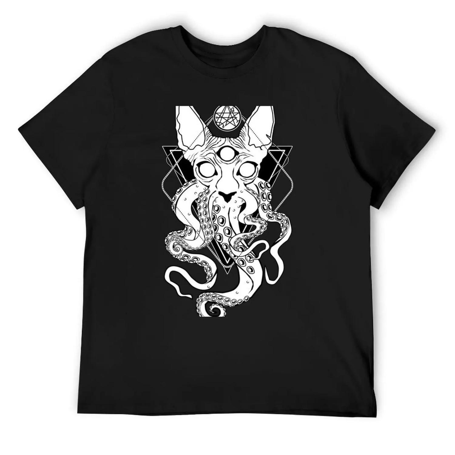 CATHULHU - the cosmic tentacle cat T-Shirt vintage clothes animal prinfor boys street wear men tshirt S