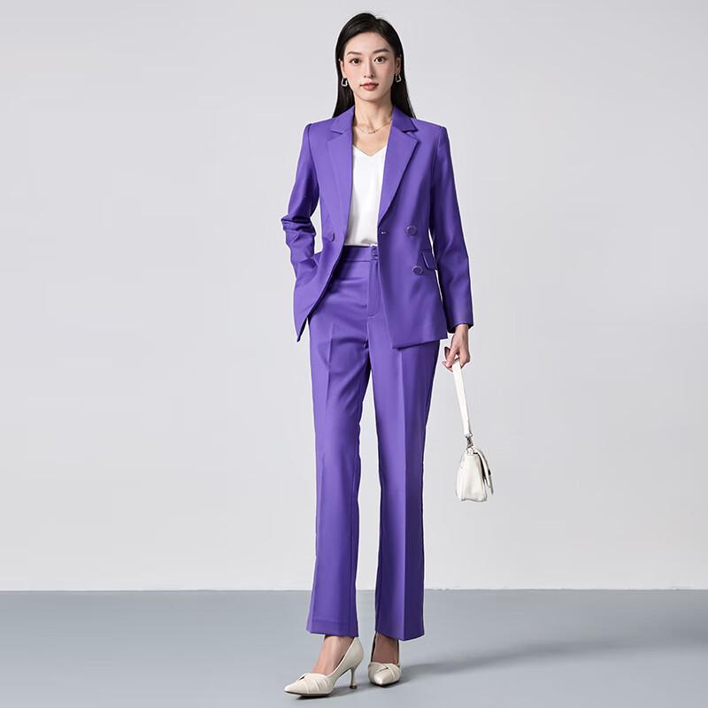 Women's Double-breasted Purple Blazer & Pants Suit Set