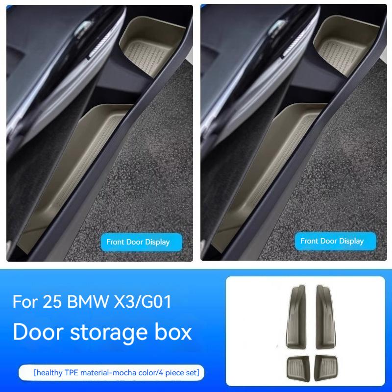 For BMW X3 G01 2025 4PCS Car Front Door Side Storage Box TPE Front Door Organizer Tray Auto Interior Accessories