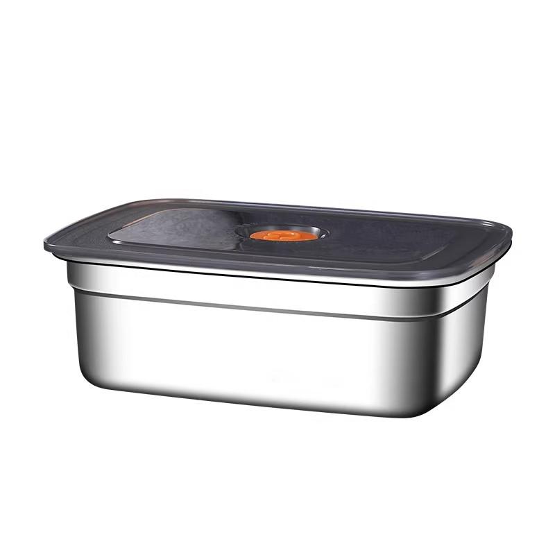 Stainless Steel Food Storage Box with Lid - Square Tray Lunch Container for Office Workers