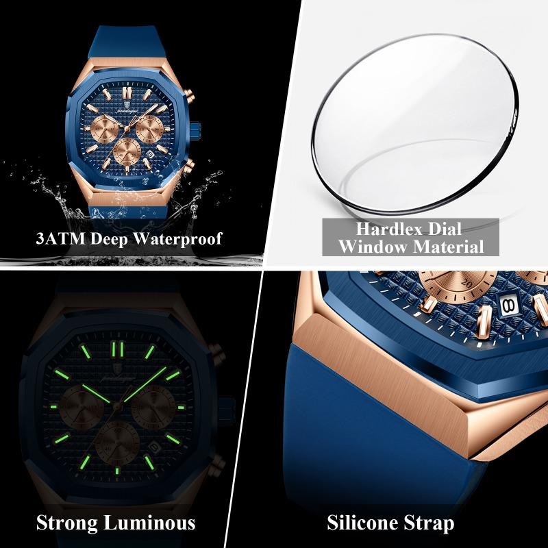 Business Quartz Men's Wristwatch Chronograph Date Silicone Strap Man Watch Waterproof Military Luminous Watches For Men
